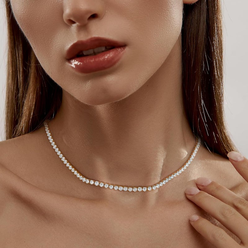 Robaice Tennis Necklace for Women, 14K Gold/Silver Plated Rhinestone Choker Necklace for Women, Dainty Cubic Zirconia Cut Faux Diamond Chain - Image 3